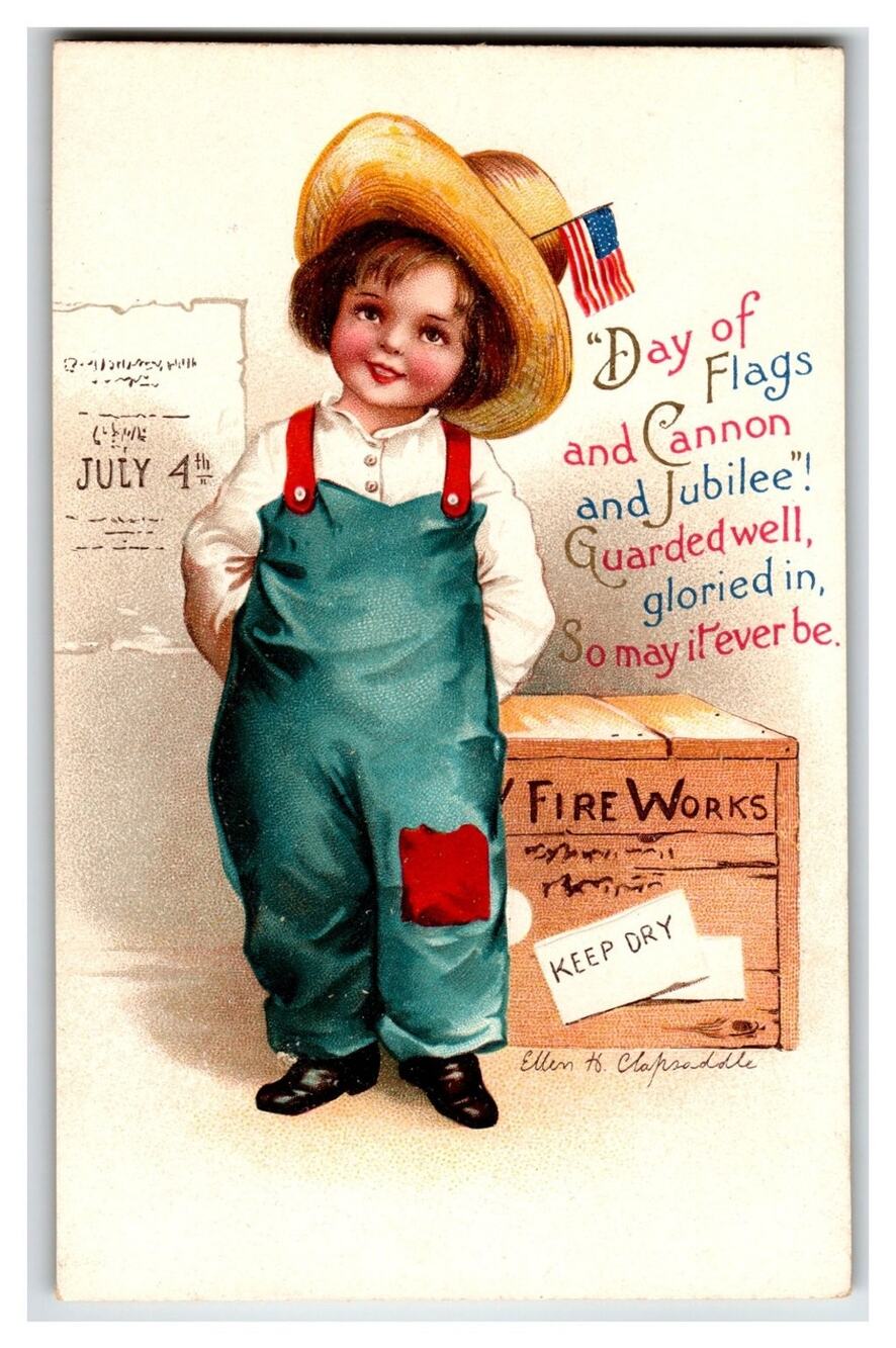 Ellen H. Clapsaddle July 4th Child Fireworks Flag Vintage Postcard Antique